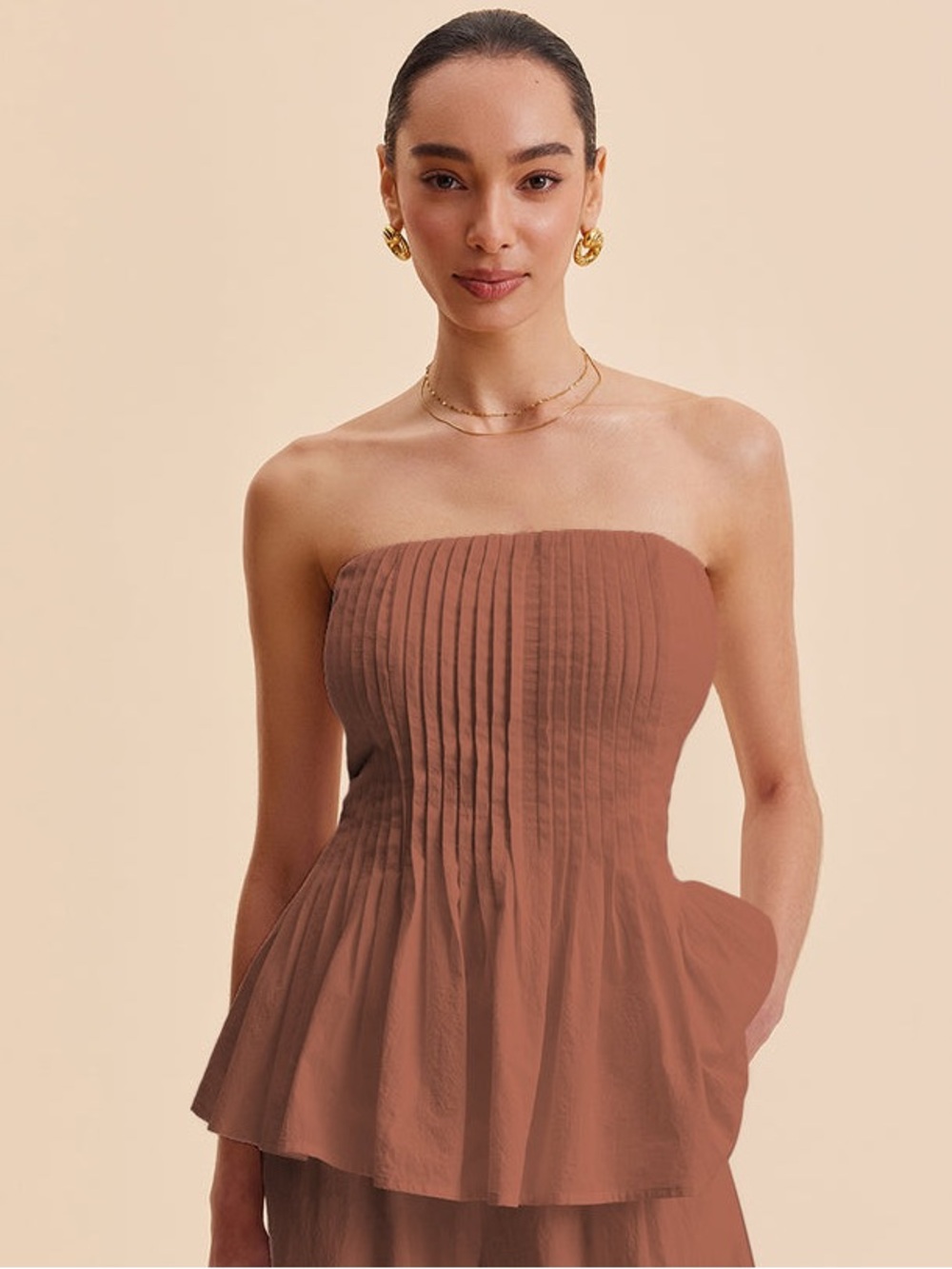 Commense Strapless Pleated Peplum Dress Top